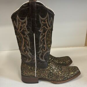 Tanner Mark Gold Copper Brown Glitter Talk Cowboy Boots